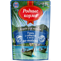 Родные корма Заморские пауч для кошек Тунец с сибасом в желе по-тайски 70г