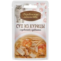 Деревенские Лакомства суп для кошек из курицы с креветкой и гребешком 35г
